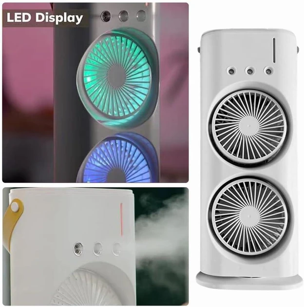 Вентилятор настільний подвійний з охолодженням Double-ended Spray Fan LED-підсвітка 3 швидкості пульт – фото 9