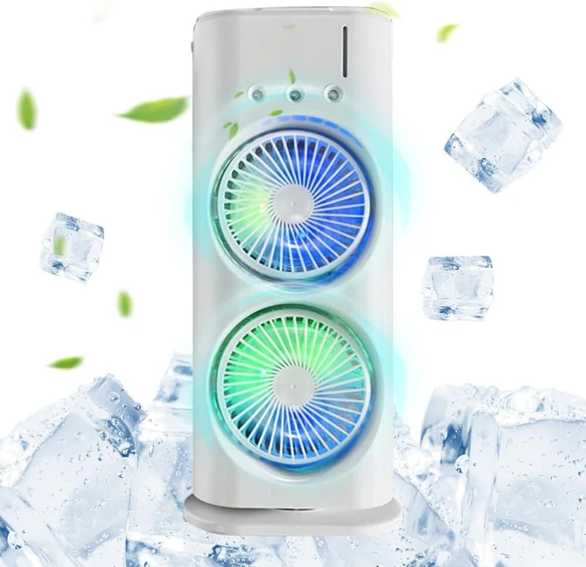 Вентилятор настільний подвійний з охолодженням Double-ended Spray Fan LED-підсвітка 3 швидкості пульт – фото 1