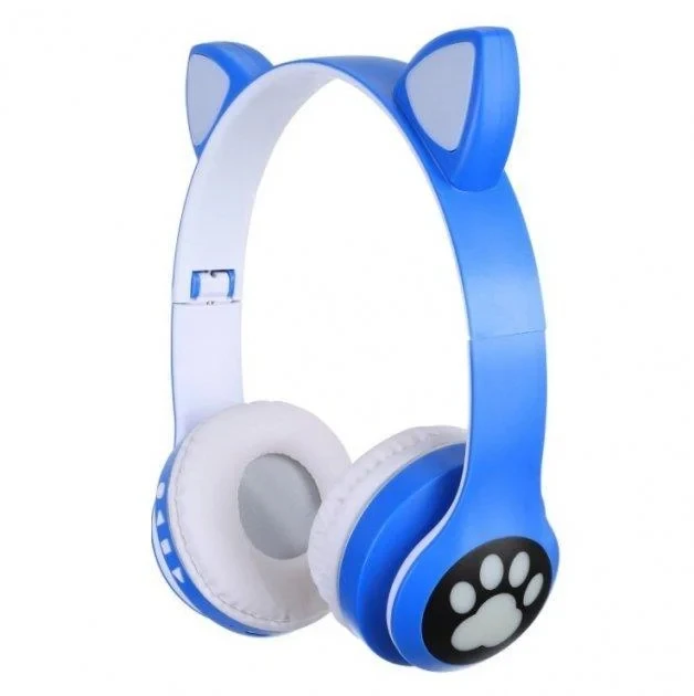 Бездротові дитячі Bluetooth-навушники з котячими вушками та кольоровою підсвіткою Cat VZV-23M Блакитний – фото 1