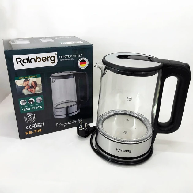 Дисковий електричний чайник Rainberg RB-709 скляний з підсвіткою – фото 8