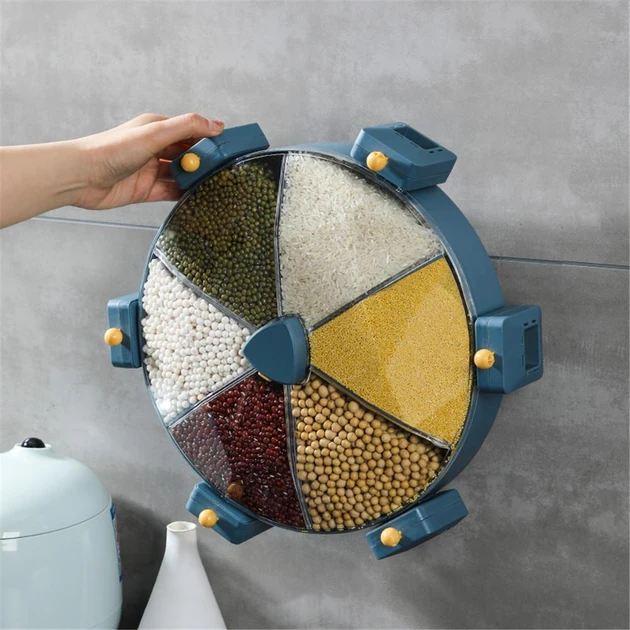 Карусель для зерен настінна з обертанням 360° Kitchen Storage Box 6-in-1 кухонний набір для круп із кріпленням – фото 2