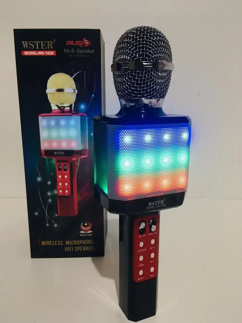 Караоке мікрофон WSTER WS-1828 з LED-підсвіткою (4 Голоси/USB/Bluetooth) – фото 1