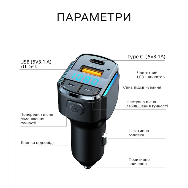 FM-трансмітер Inspire C34 MP3 25 W 12-24 V Black (FM-C34) – фото 1