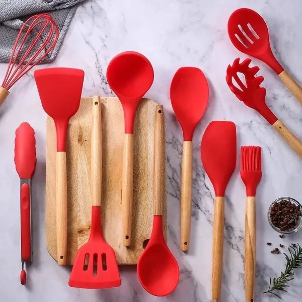 Набір кухонного приладдя 12 предметів Kitchen Set, Кухонний набір у склянці RD-1204 Червоний – фото 2