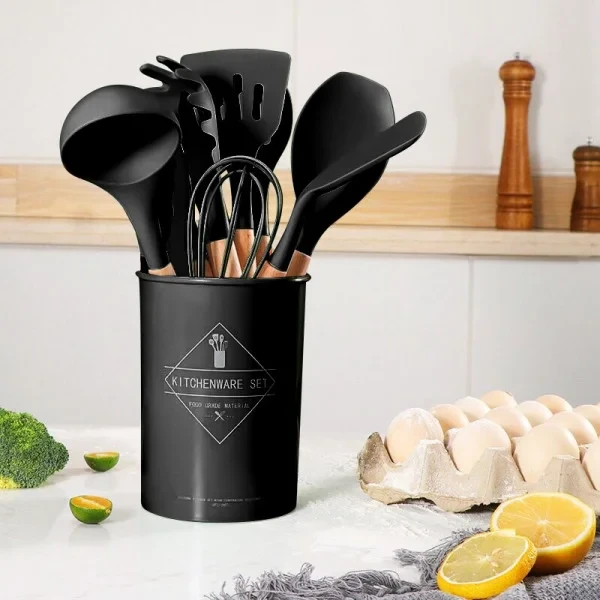 Набір приладдя для кухні 12 предметів Kitchen Set, RD-1204 Кухонний набір у склянці Чорний – фото 1