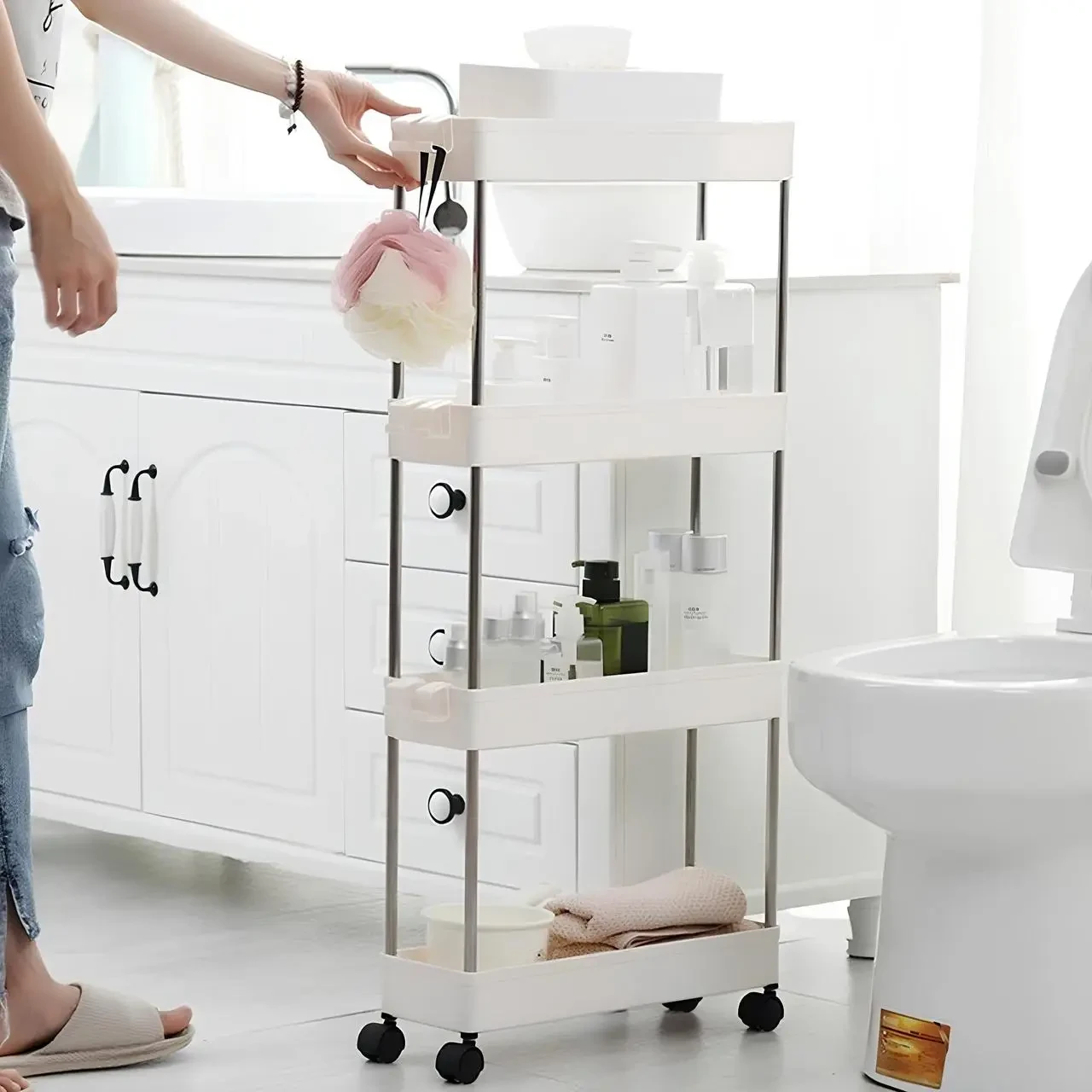 Етажерка на колесах 4 яруси (87×38×13 см), Bathroom Rack / Підлогова полиця-органайзер/ Стелаж-етажерка – фото 3