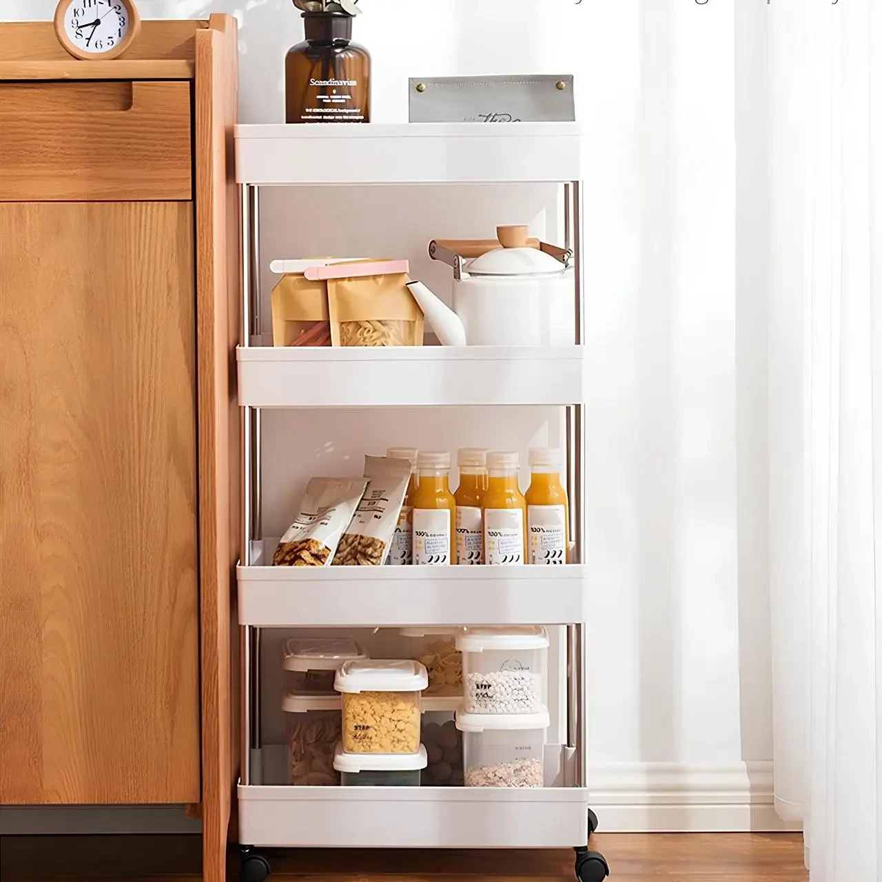 Етажерка на колесах 4 яруси (87×38×13 см), Bathroom Rack / Підлогова полиця-органайзер/ Стелаж-етажерка – фото 1