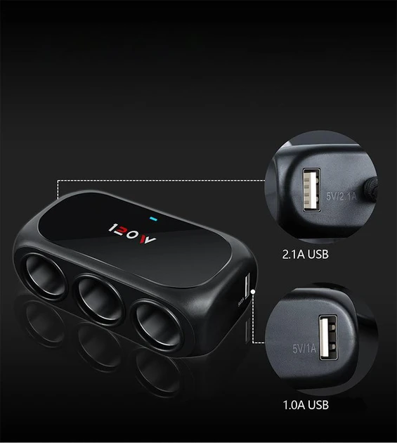 Розгалужувач для прикурювача Xunniu WT-D23 Black – фото 2