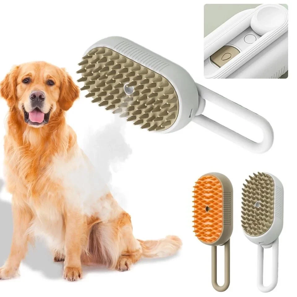 Щітка-масажер-спрей парова Pet Spray Massage Brush 3в1 для вичісування собак і кішок Біла – фото 1