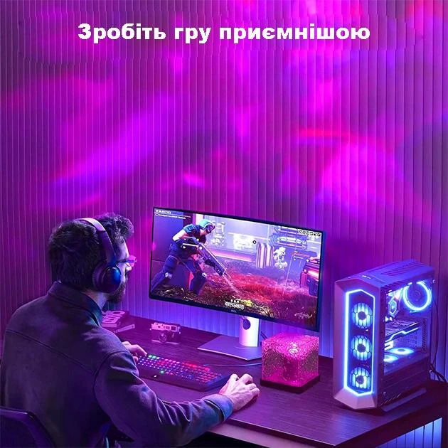 Нічник проєктор КУБ із проєкцією води Настільна RGB лампа з ефектом водяної хвилі – фото 8