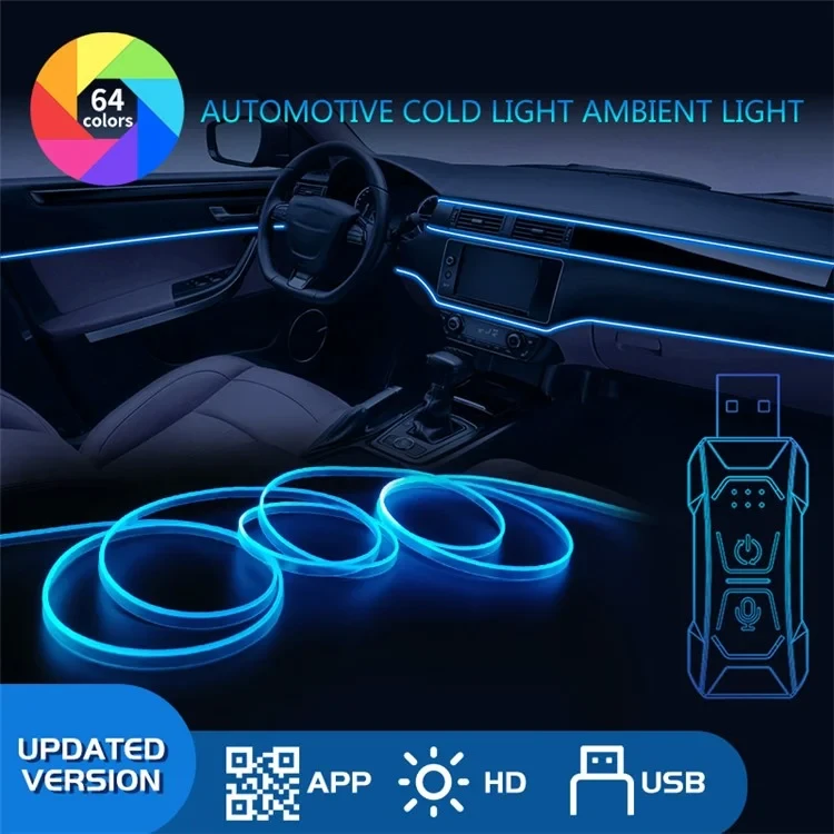 Підсвітка салону Ambient light Rgb, світлодіодна стрічка торпеди USB Bluetooth багатобарвна – фото 4