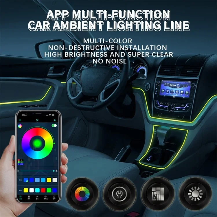 Підсвітка салону Ambient light Rgb, світлодіодна стрічка торпеди USB Bluetooth багатобарвна – фото 3