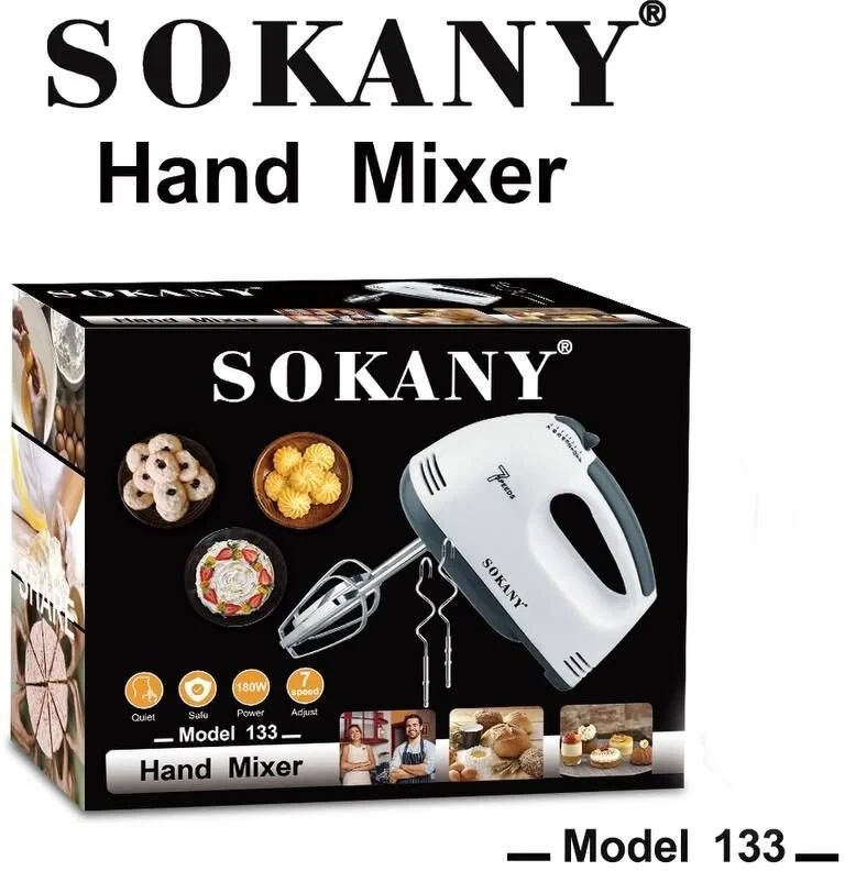 Міксер ручний міксер Sokany SC-133/7 режимів швидкостей 2 вінчики 2 гаки для тіста 260 Вт білий – фото 6
