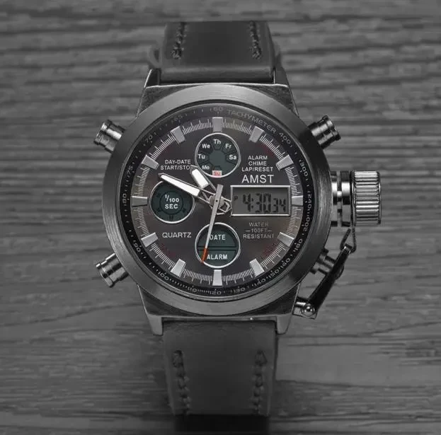 Армійський чоловічий годинник AMST 3003 Black (протиударний з підсвіткою) – фото 3