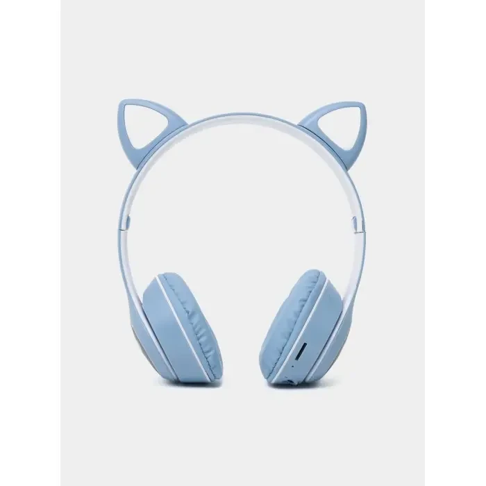 Навушники з котячими вушками бездротові та RGB-підсвіткою FM радіо, micro SD Cat MZ-023 Сині – фото 1
