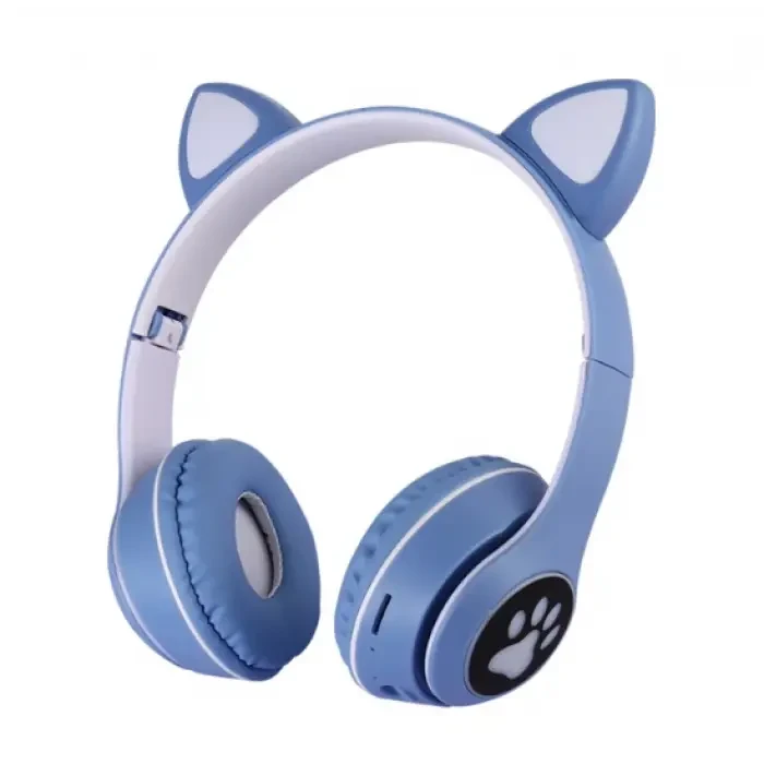 Навушники з котячими вушками бездротові та RGB-підсвіткою FM радіо, micro SD Cat MZ-023 Сині
