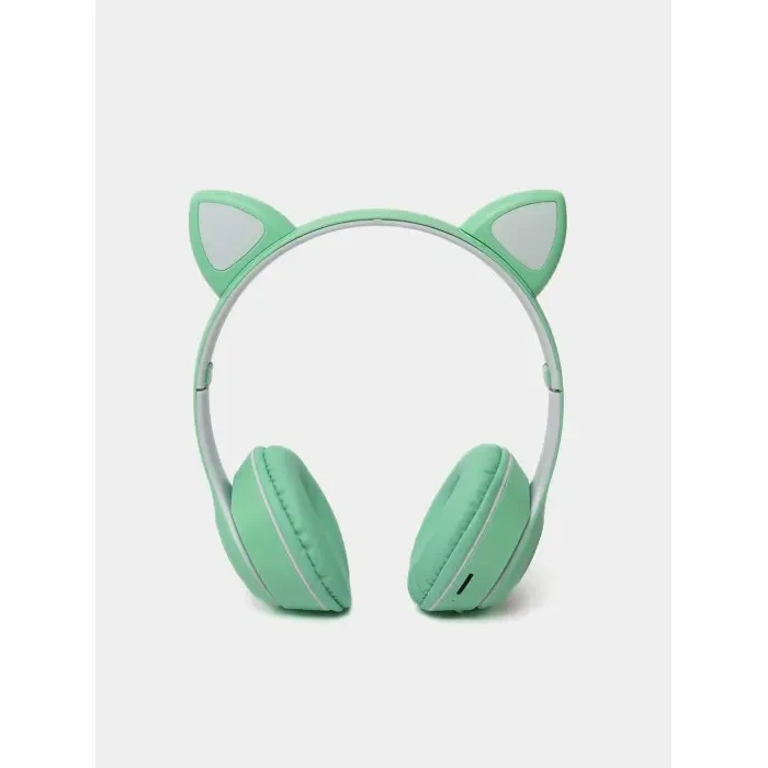 Навушники з котячими вушками Bluetooth і RGB-підсвіткою FM радіо, Підтримка карти пам’яті Cat MZ-023 Бірюзові – фото 1