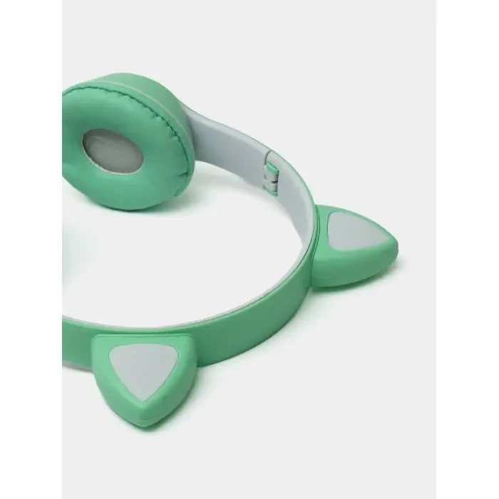 Навушники з котячими вушками Bluetooth і RGB-підсвіткою FM радіо, Підтримка карти пам’яті Cat MZ-023 Бірюзові – фото 3