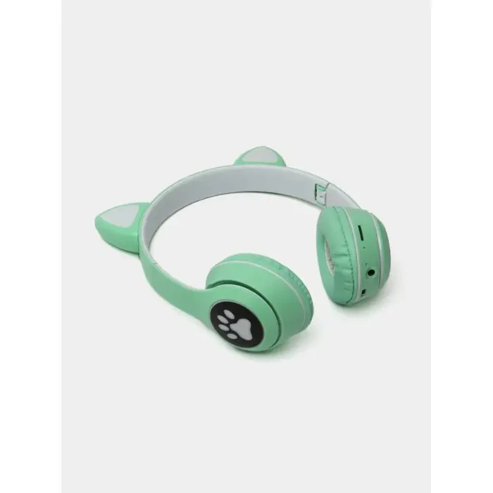 Навушники з котячими вушками Bluetooth і RGB-підсвіткою FM радіо, Підтримка карти пам’яті Cat MZ-023 Бірюзові – фото 2