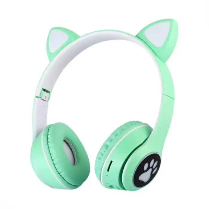 Навушники з котячими вушками Bluetooth і RGB-підсвіткою FM радіо, Підтримка карти пам'яті Cat MZ-023 Бірюзові