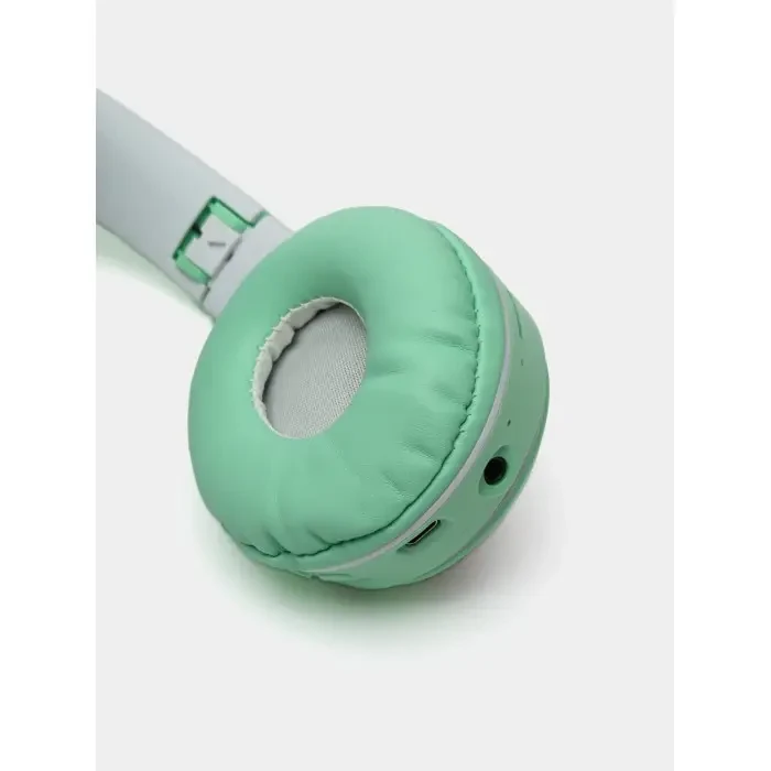 Навушники з котячими вушками Bluetooth і RGB-підсвіткою FM радіо, Підтримка карти пам’яті Cat MZ-023 Бірюзові – фото 4