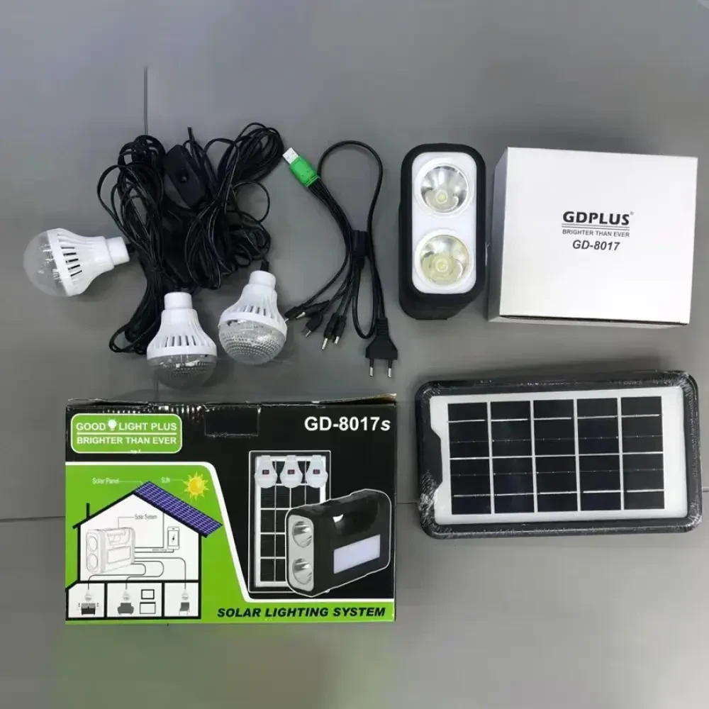 Сонячна станція із сонячною панеллю і трьома лампочками GDLite YJ-8018 8017S з акумулятором 4000 mAh – фото 4