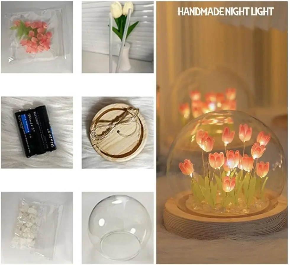 Нічник світлодіодний тюльпани вмілі ручки Spherical lamp HA-42, Лампа-тюльпан DIY Нічник-тюльпан – фото 6
