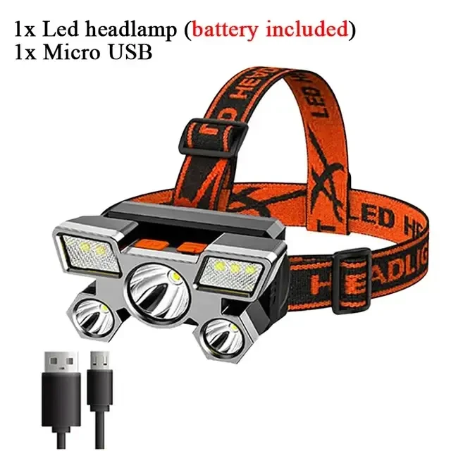 Налобний ліхтар 5 світлодіодний із вбудованим акумулятором 18650HEAD LIGHT