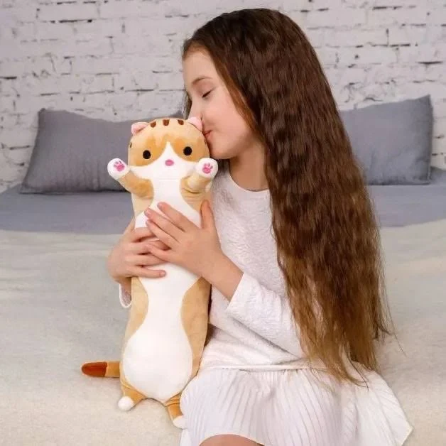 М’яка плюшева іграшка Довгий кіт Батон Кофейка-подушка 50 см. Колір: коричневий – фото 4