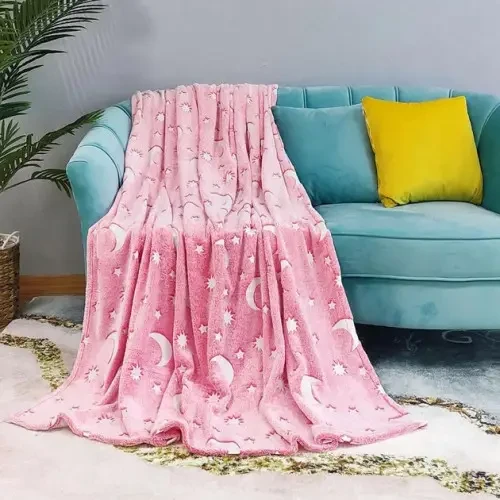 М’яка ковдра-плед зоряне небо 100х150 см Світиться в темряві Magic Blanket Рожеве – фото 1