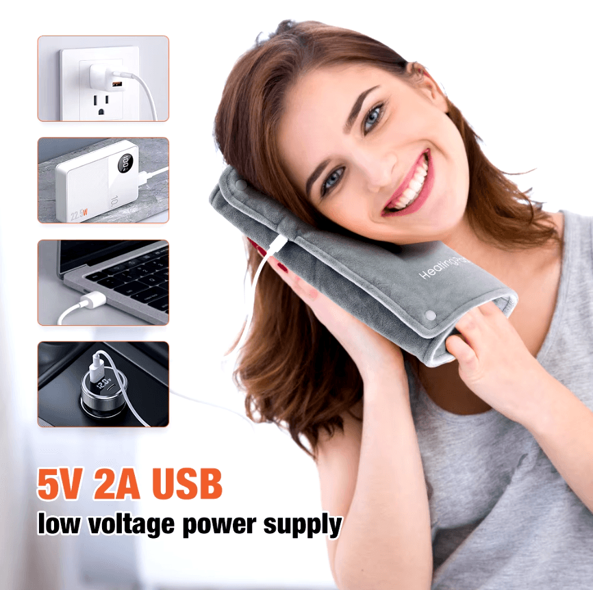 Універсальна електрогрілка з USB Type-C працює від батареї та підігрівом для рук ніг тіла М’яка грілка Сіра – фото 1