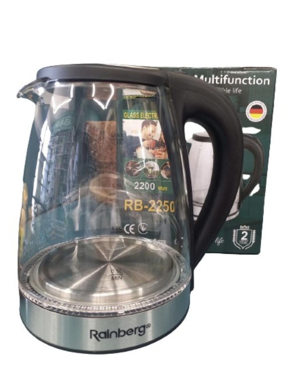 Електричний скляний чайник Rainberg RB-2250 з LED-підсвіткою 2200 Вт 1.8 л, – фото 4