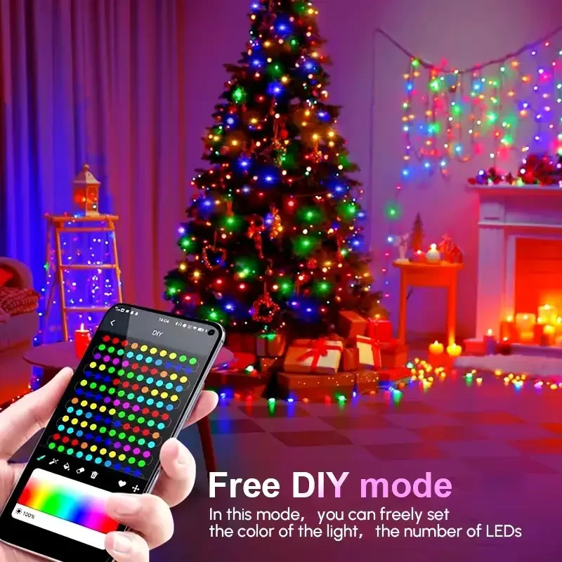 Програмована новорічна LED гірлянда Крапля роси з пультом і керуванням із телефона SFK-04 Bluetooth USB 10 м – фото 4