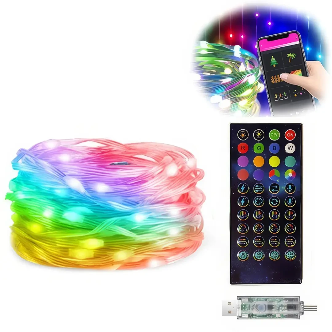 Програмована новорічна LED гірлянда Крапля роси з пультом і керуванням із телефона SFK-04 Bluetooth USB 10 м – фото 6