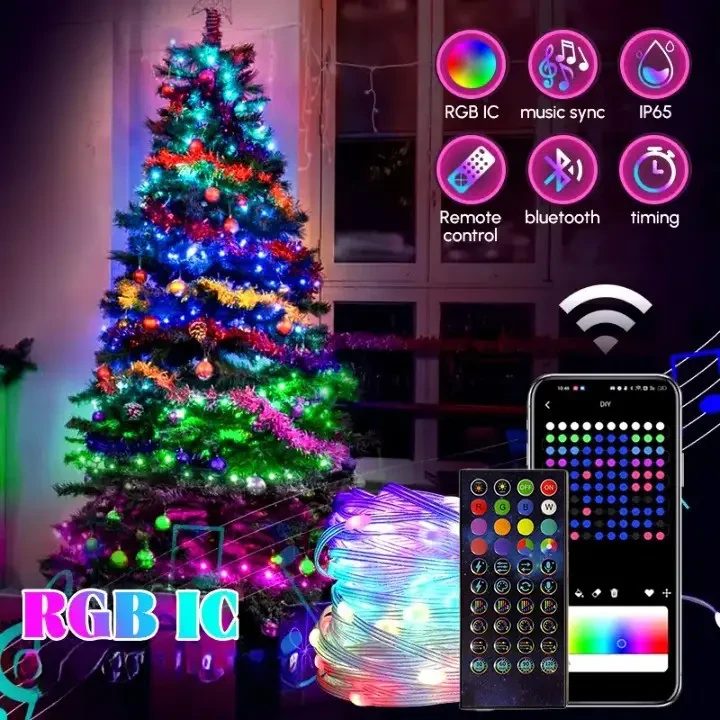 Програмована новорічна LED гірлянда Крапля роси з пультом і керуванням із телефона SFK-04 Bluetooth USB 10 м – фото 7