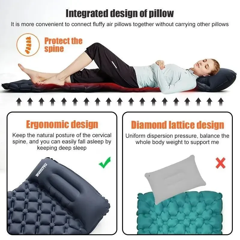 Туристичний надувний матрац із подушкою Outdoor Sleeping Каремат із подушкою і вбудованим насосом – фото 6