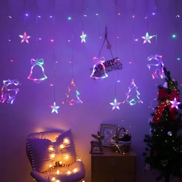Гірлянда штора Мульти з формами дзвіночки 12 PCS light RGB – фото 4