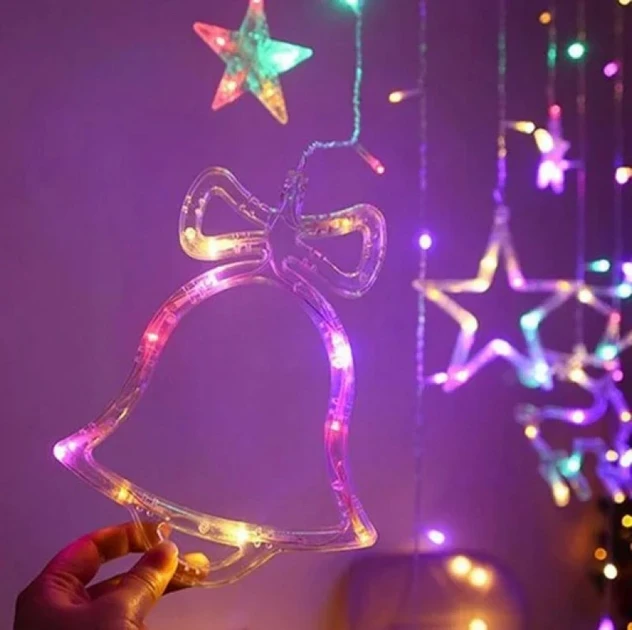 Гірлянда штора Мульти з формами дзвіночки 12 PCS light RGB – фото 3