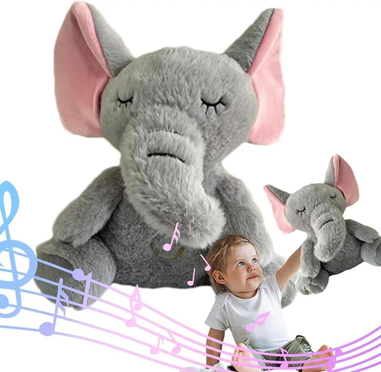 Інтерактивна м’яка іграшка-нічник повітропроникний слоник Elephant Сірий Заспокійлива плюшева іграшка Слоник – фото 1