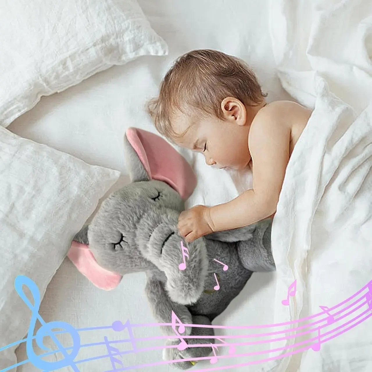 Інтерактивна м’яка іграшка-нічник повітропроникний слоник Elephant Сірий Заспокійлива плюшева іграшка Слоник – фото 4