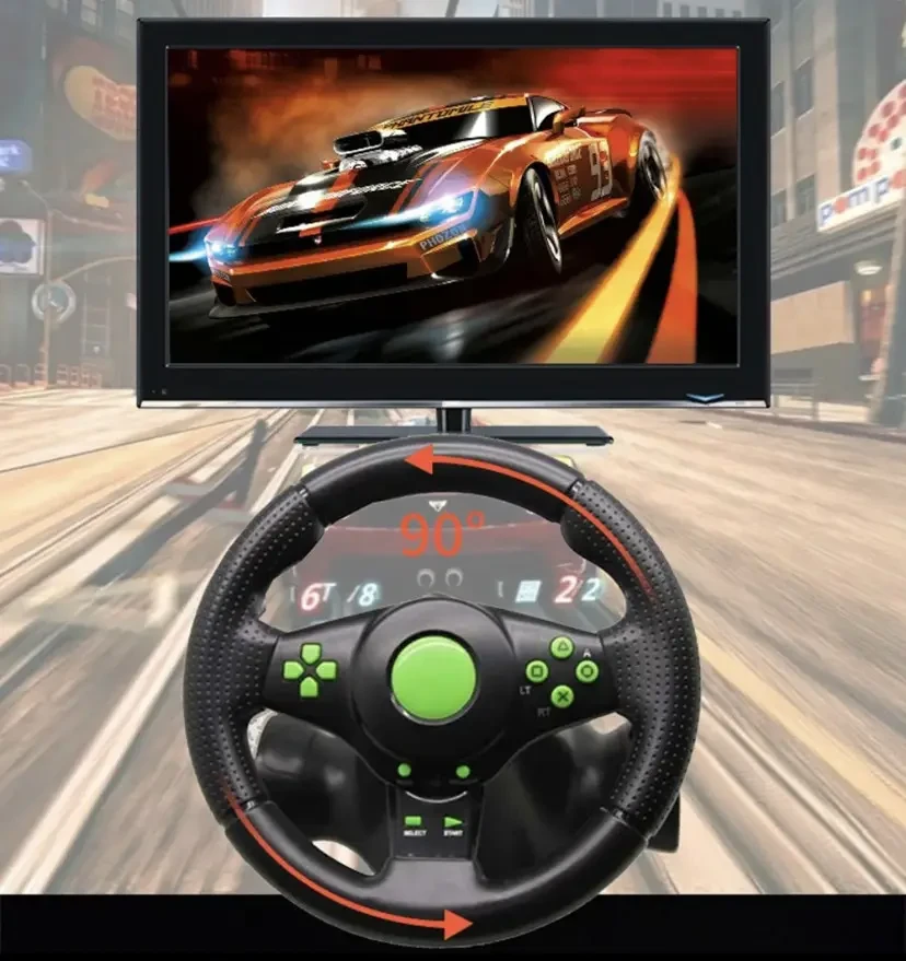 Ігрове мультимедійне універсальне кермо з педалями для ПК/PC PS2 PS3, Кермо для перегонів і комп’ютерних ігор – фото 5