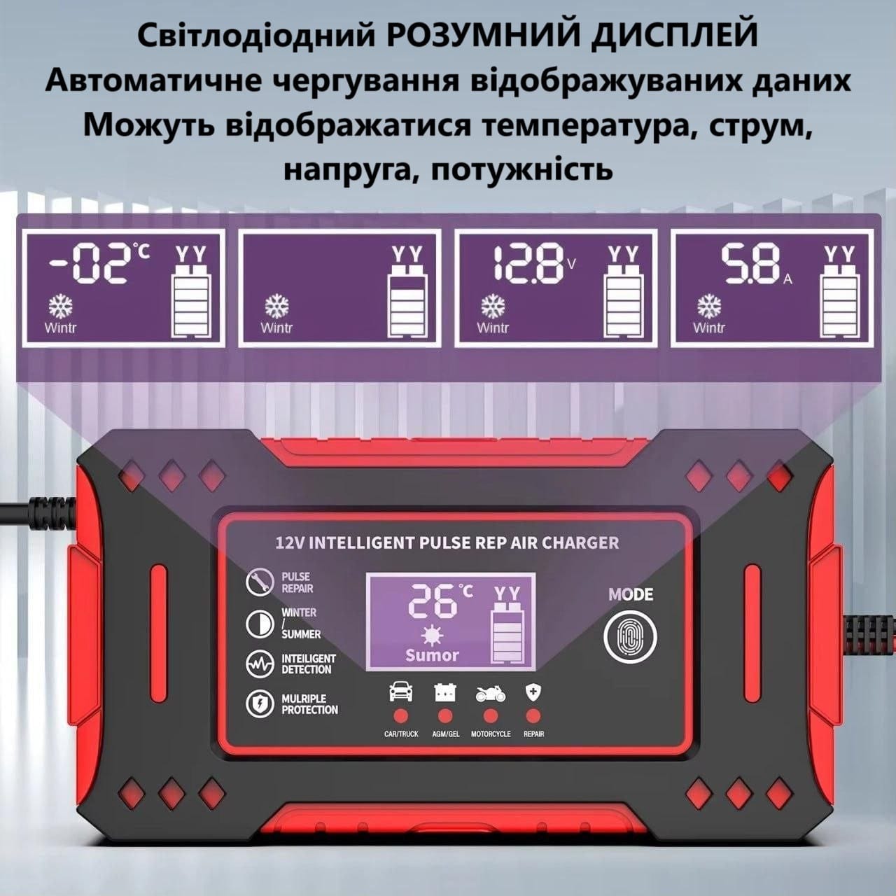 Автоматичний імпульсний зарядний пристрій для автомобільного акумулятора 12 V 6 А – фото 2