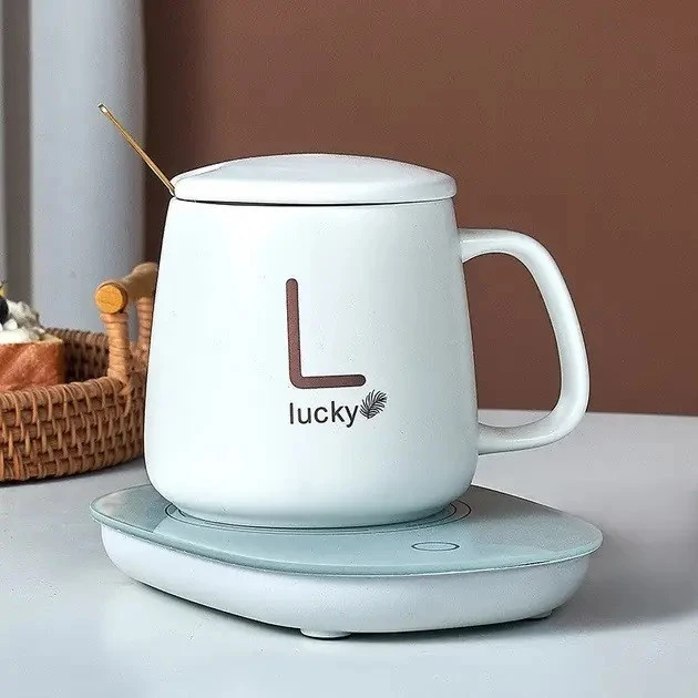 Чашка з підігрівом на підставці чашка керамічна з ложкою 400 мл Lucky White – фото 7