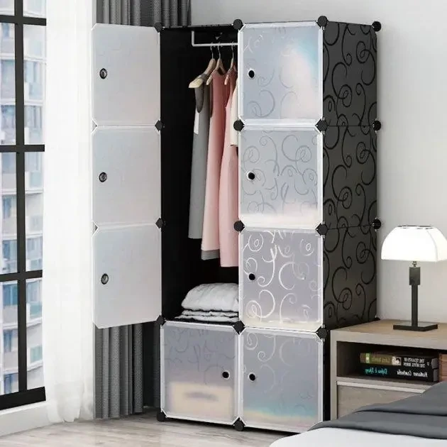 Пластикова складана шафа Storage Cube Cabinet 75х37х145 см Чорний збірний органайзер для одягу – фото 4