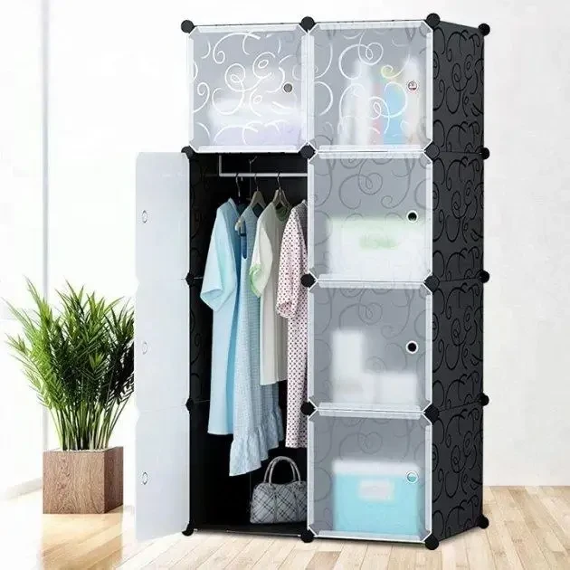 Пластикова складана шафа Storage Cube Cabinet 75х37х145 см Чорний збірний органайзер для одягу – фото 5
