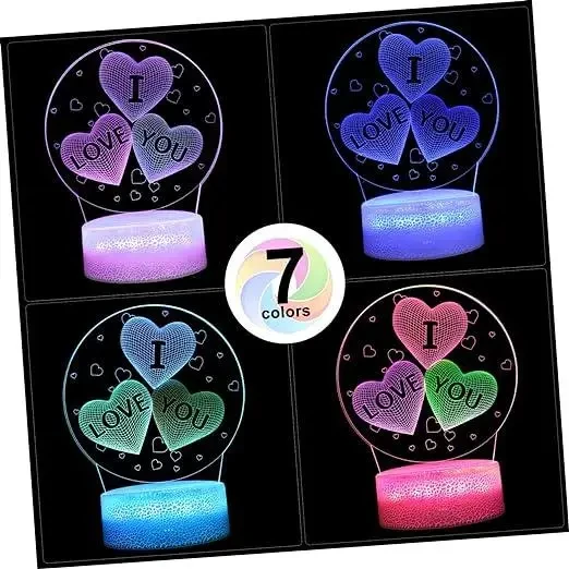 3D Нічник у формі серця з написом I Love You Приліжкова лампа LED 7 кольорів світіння – фото 3