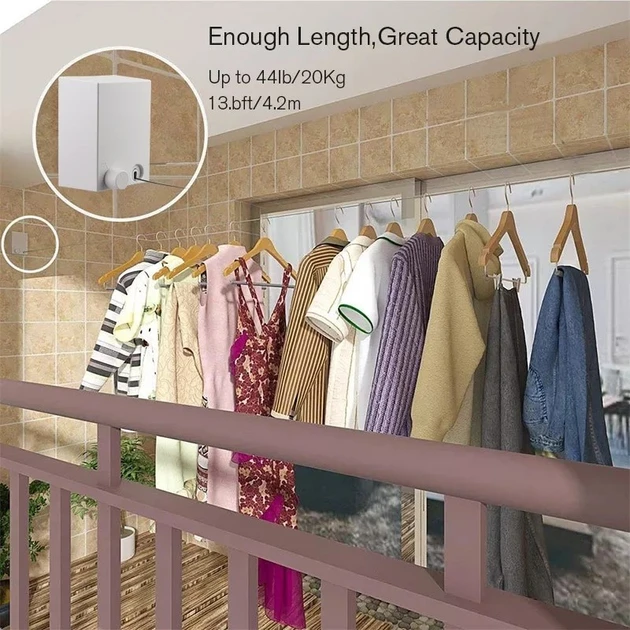 Сушарка для речей Japanese clothesline, Біла автоматична мотузка для білизни — настінна сушарка 4.2 м – фото 7