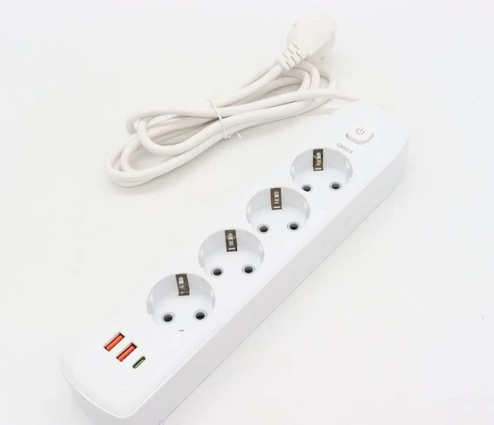 Подовжувач на 4 розетки +2USB, Type-c, 2 м, Q603 Білий / Мережевий подовжувач/переноска розетка / Мережевий фільтр – фото 2