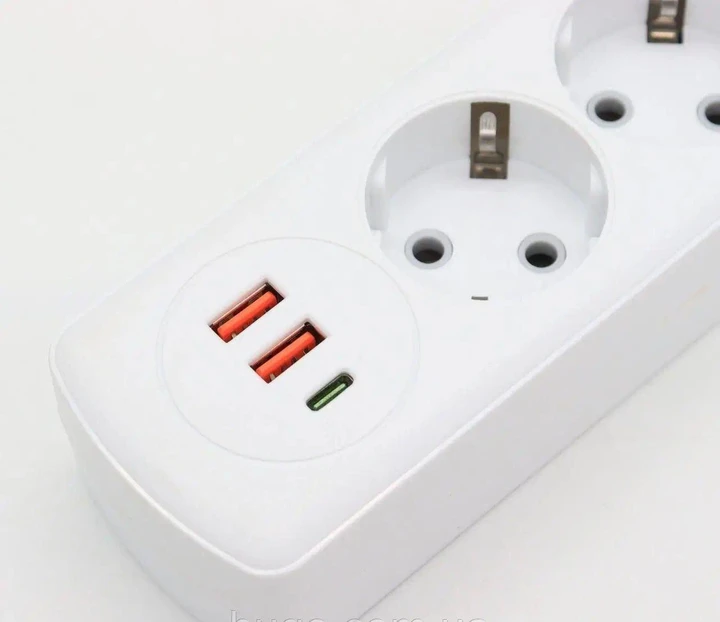 Подовжувач на 4 розетки +2USB, Type-c, 2 м, Q603 Білий / Мережевий подовжувач/переноска розетка / Мережевий фільтр – фото 3