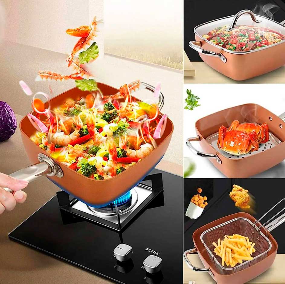 Сковорідка-фритюрниця квадратна з кришкою TOP KITCHEN BN-8001